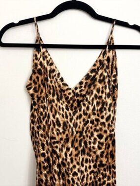 NWT Leopard Print Satin Effect Sleeveless V Neck Strapless Midi Dress - Sz Small